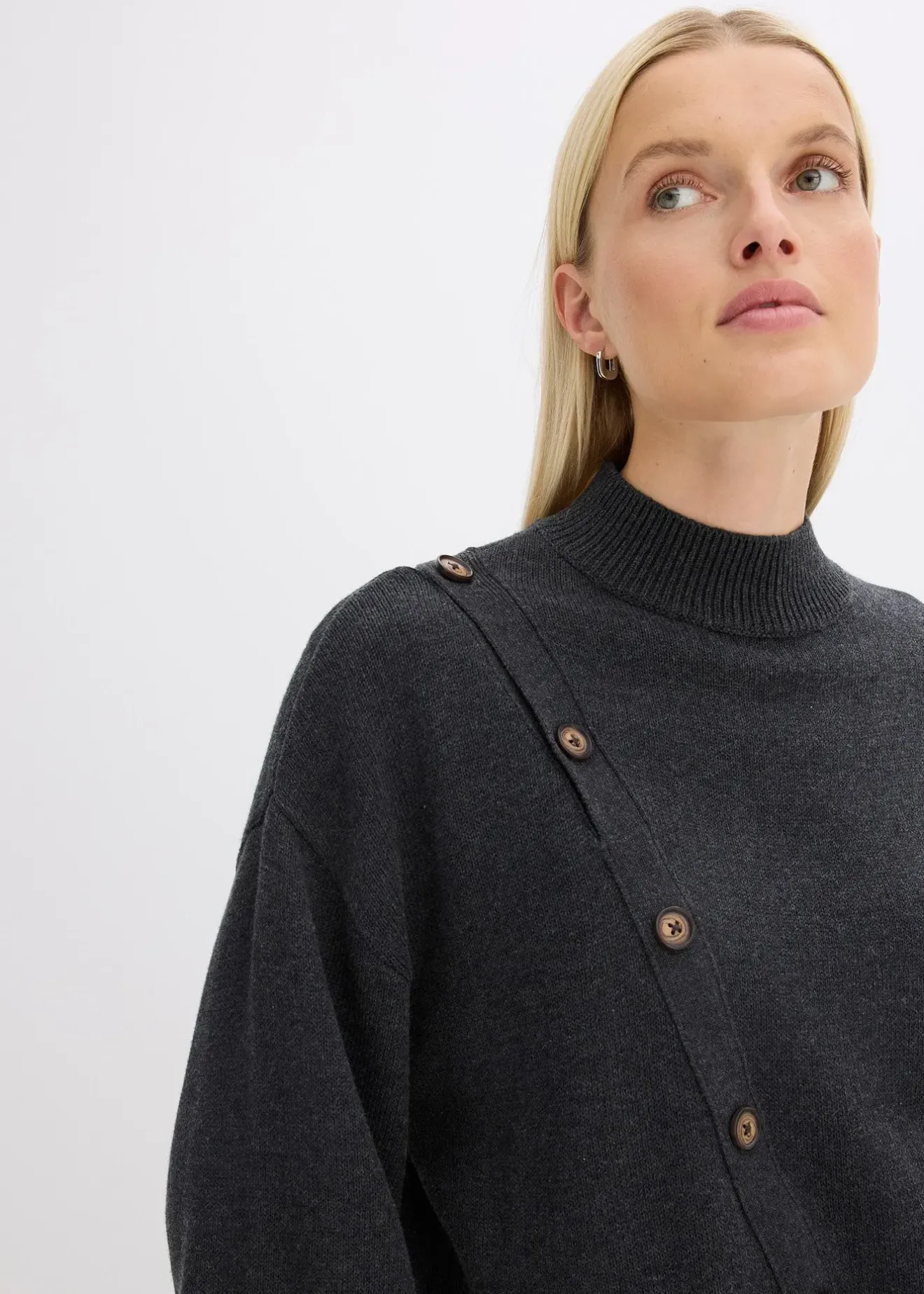 bonprix Pull à boutonnage asymétrique|Femme Maille|Pulls & Gilets