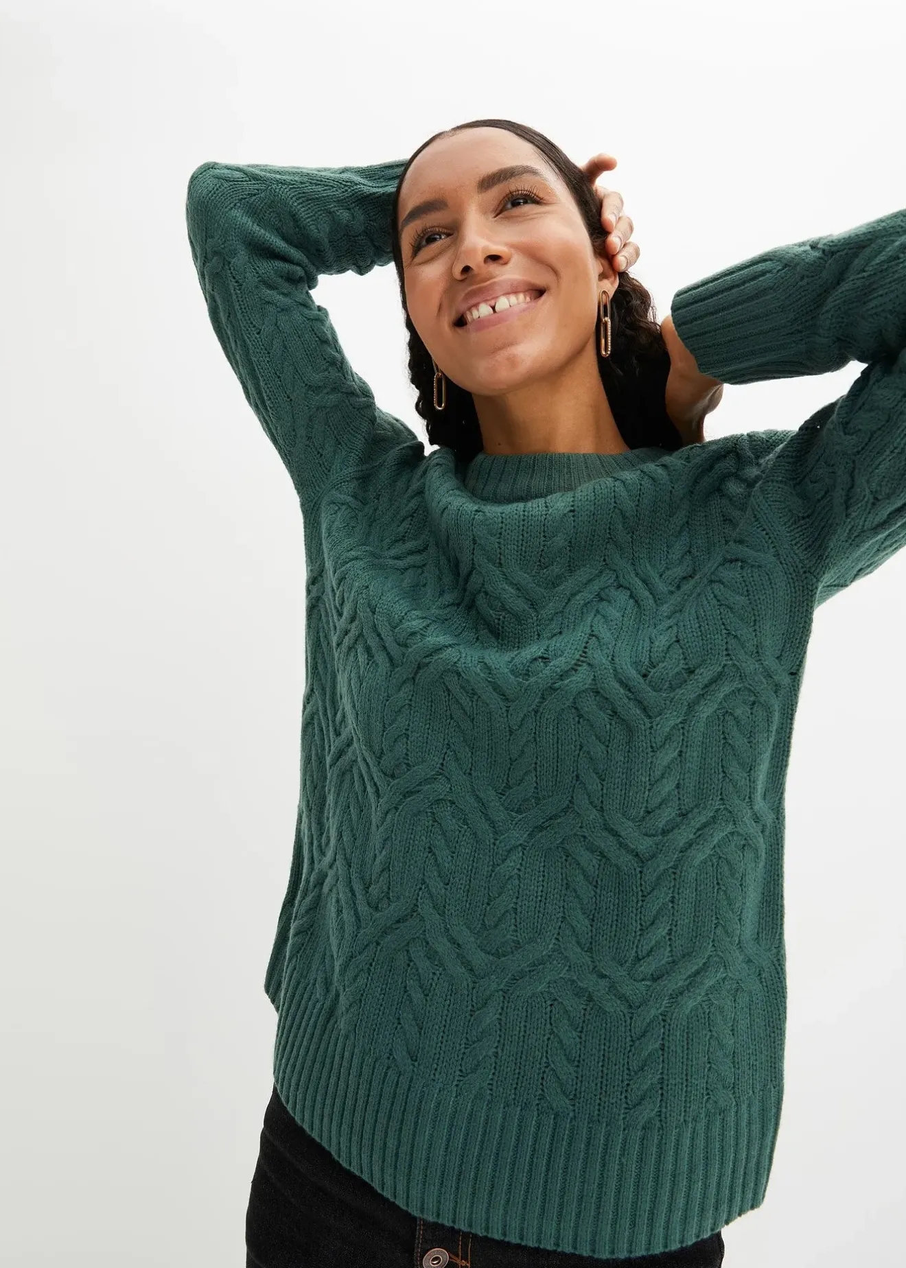 Femme bonprix Maille|Pulls & Gilets|Pull à col rond avec motif torsadé