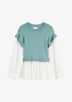 bonprix Pull à empiècement chemisier|Femme Maille|Pulls & Gilets