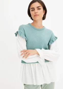 bonprix Pull à empiècement chemisier|Femme Maille|Pulls & Gilets