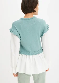 bonprix Pull à empiècement chemisier|Femme Maille|Pulls & Gilets