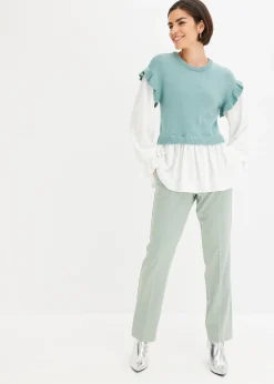 bonprix Pull à empiècement chemisier|Femme Maille|Pulls & Gilets