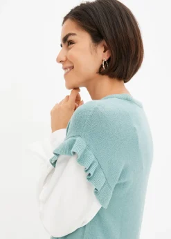 bonprix Pull à empiècement chemisier|Femme Maille|Pulls & Gilets