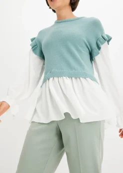 bonprix Pull à empiècement chemisier|Femme Maille|Pulls & Gilets