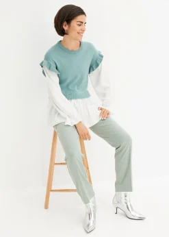 bonprix Pull à empiècement chemisier|Femme Maille|Pulls & Gilets