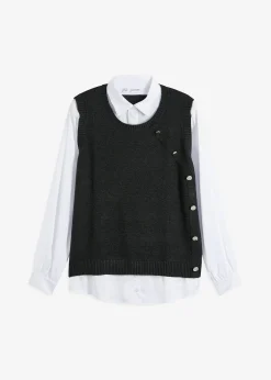 bonprix Pull à empiècement chemisier|Femme Maille|Pulls & Gilets