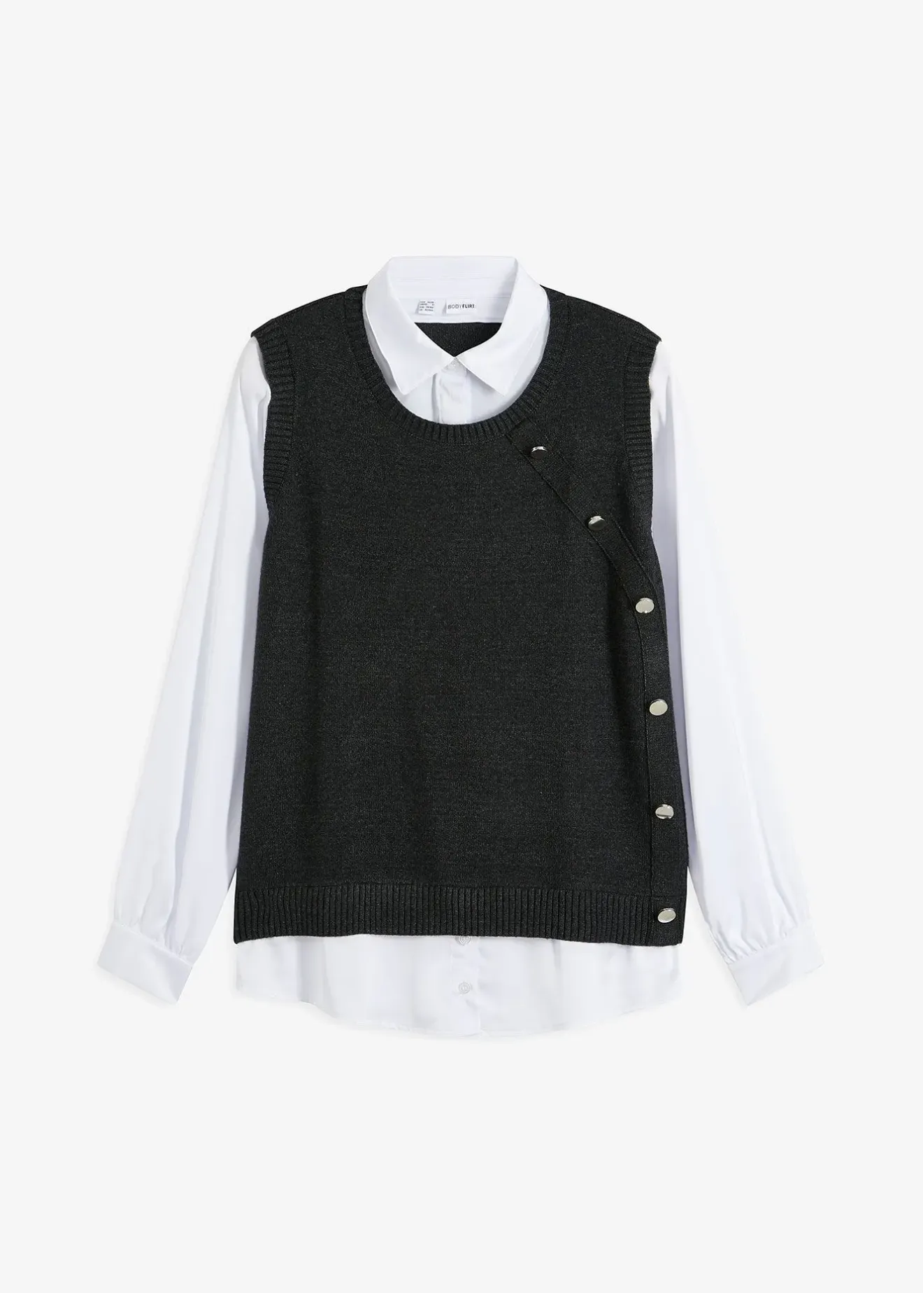 bonprix Pull à empiècement chemisier|Femme Maille|Pulls & Gilets