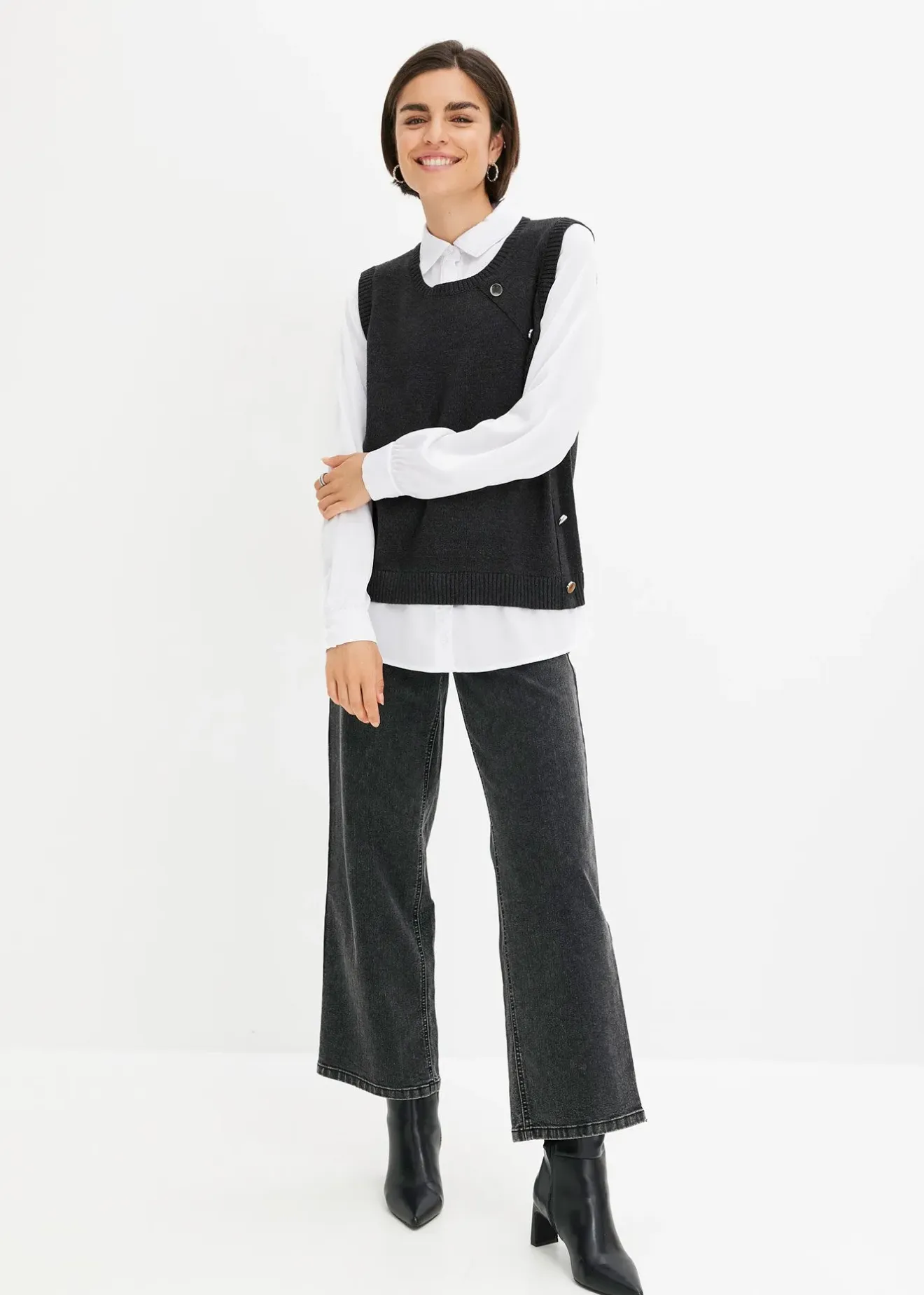 bonprix Pull à empiècement chemisier|Femme Maille|Pulls & Gilets