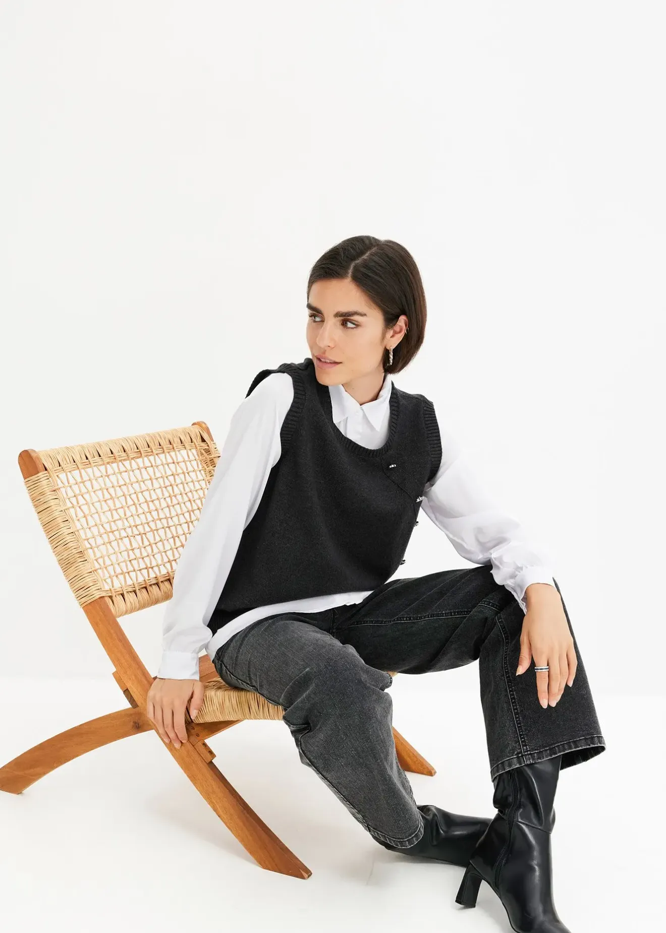 bonprix Pull à empiècement chemisier|Femme Maille|Pulls & Gilets