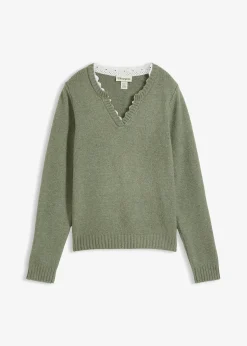 bonprix Pull à empiècement dentelle|Femme Maille|Pulls & Gilets