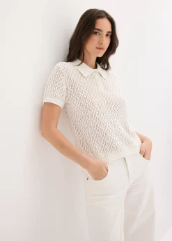 bonprix Pull ajouré 100% coton|Femme Maille|T-Shirts & Tops