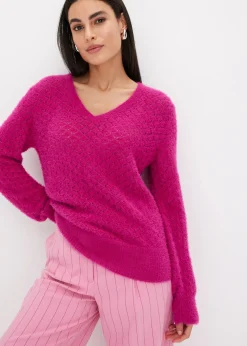 Femme bonprix Maille|Pulls & Gilets|Pull ajouré avec fil peluche