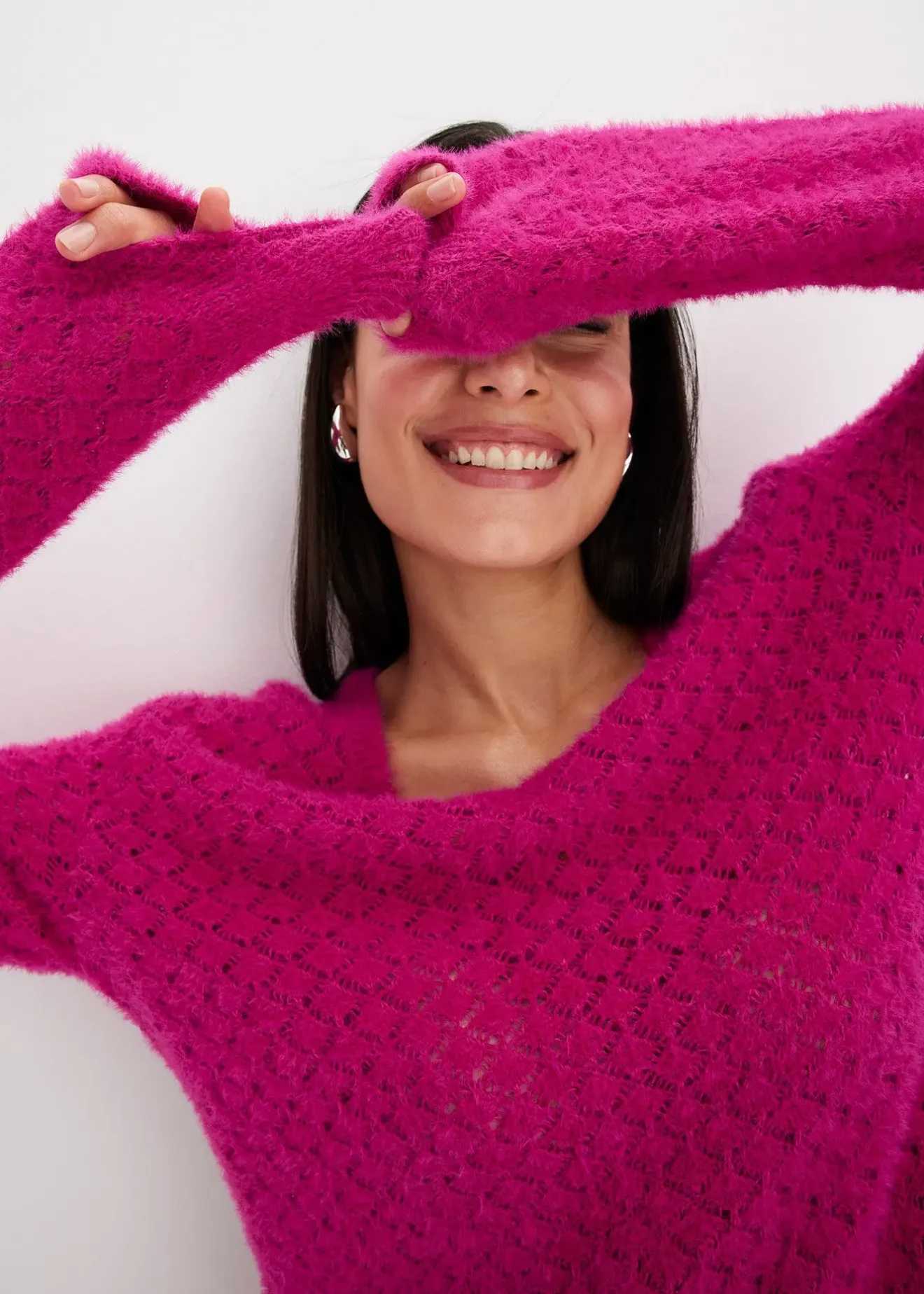 Femme bonprix Maille|Pulls & Gilets|Pull ajouré avec fil peluche