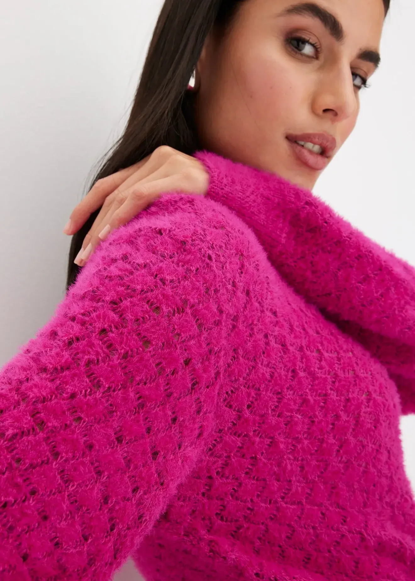 Femme bonprix Maille|Pulls & Gilets|Pull ajouré avec fil peluche