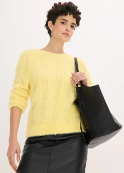 bonprix Pull ajouré en maille poilue|Femme Maille|Pulls & Gilets