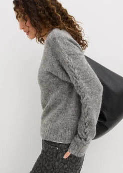 bonprix Pull boxy avec motif tressé sur les manches|Femme Maille|Pulls & Gilets