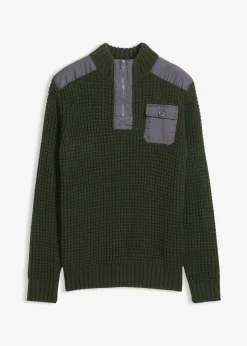 Homme bonprix Pulls & Gilets|Pull camionneur en grosse maille avec empiècements en tissu