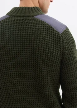 Homme bonprix Pulls & Gilets|Pull camionneur en grosse maille avec empiècements en tissu