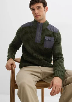 Homme bonprix Pulls & Gilets|Pull camionneur en grosse maille avec empiècements en tissu