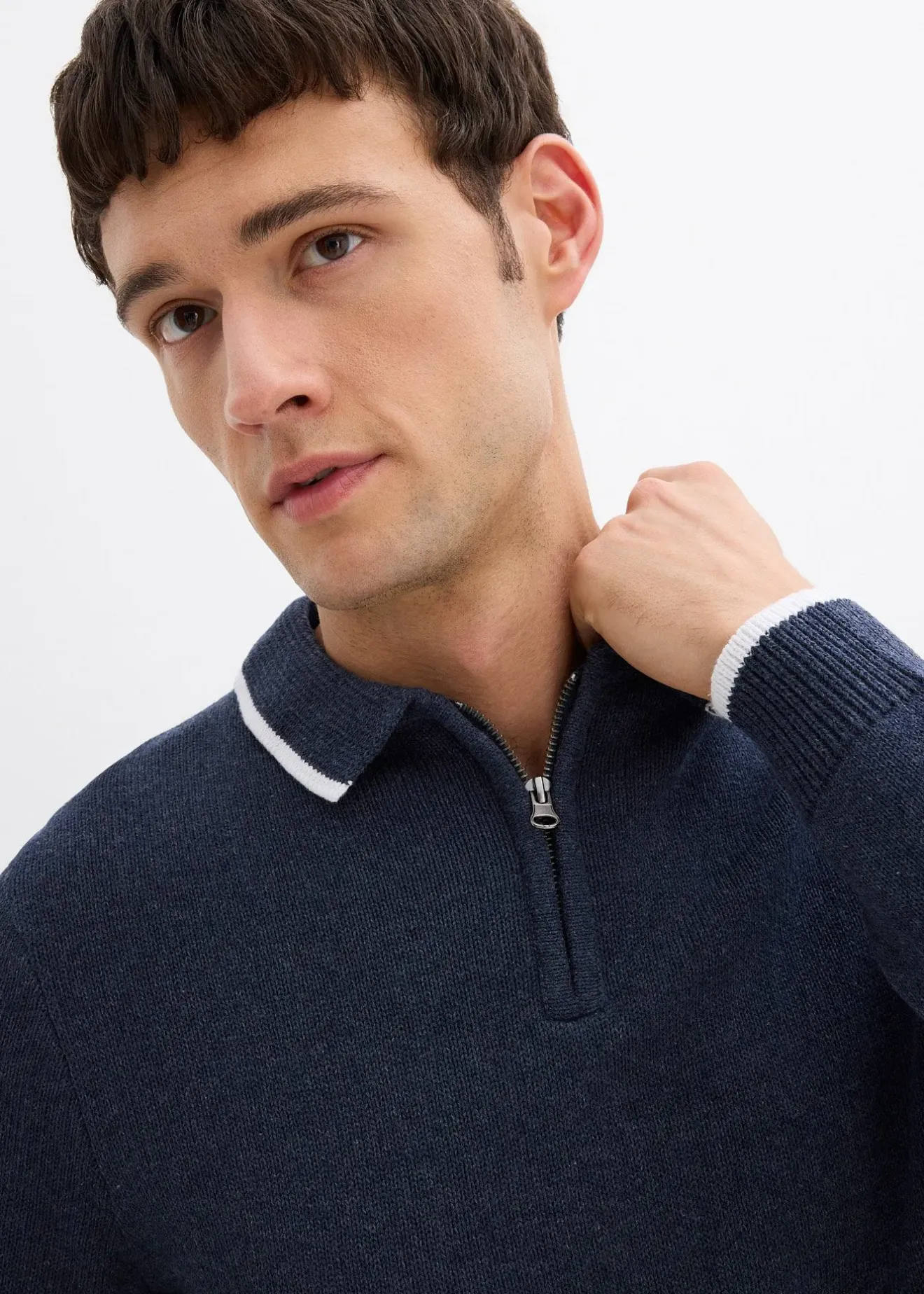 bonprix Pull col polo en coton recyclé majoritaire|Homme Pulls & Gilets