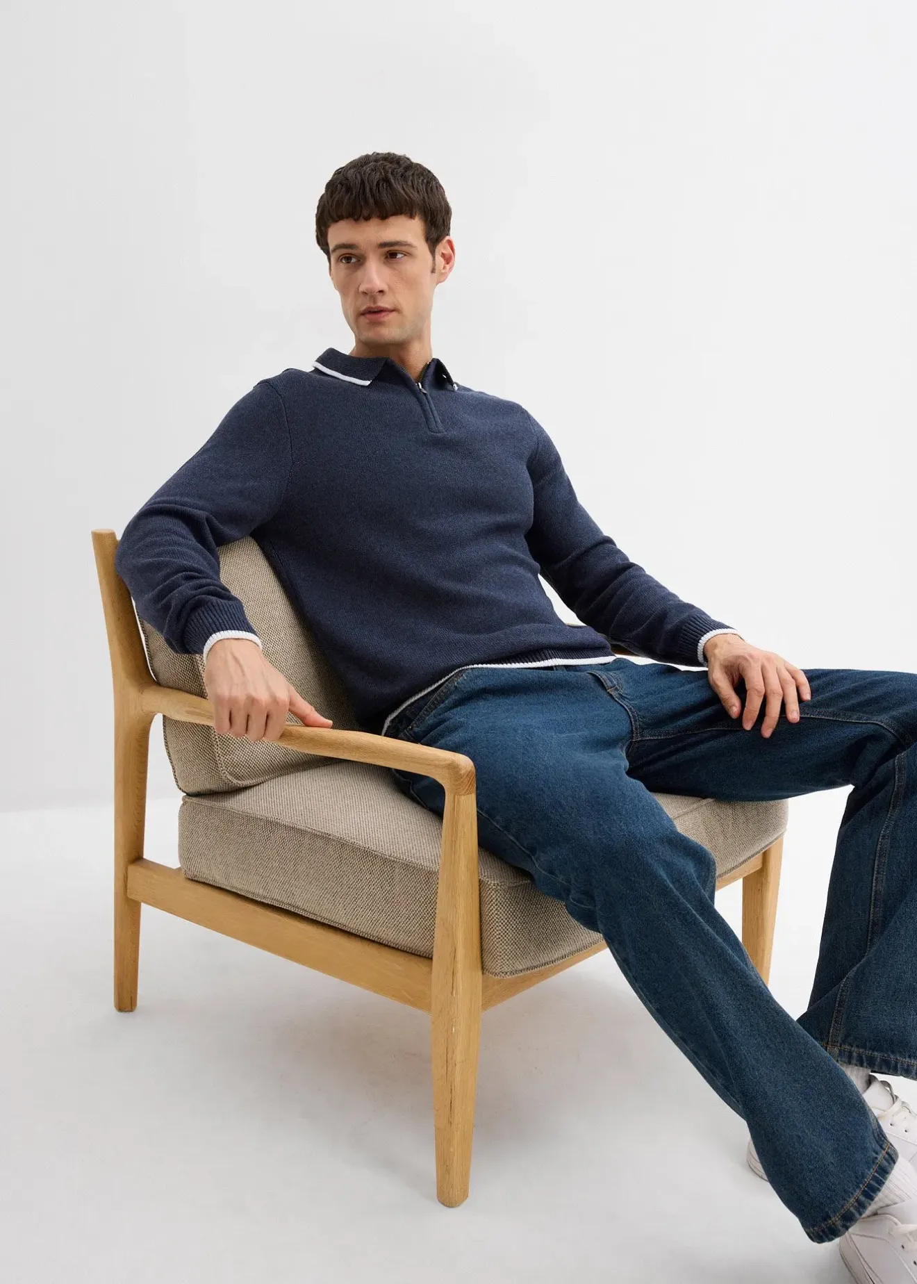 bonprix Pull col polo en coton recyclé majoritaire|Homme Pulls & Gilets