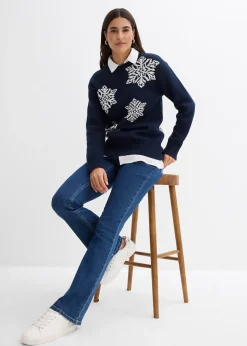 bonprix Pull col rond avec flocons de neige|Femme Maille|Pulls & Gilets