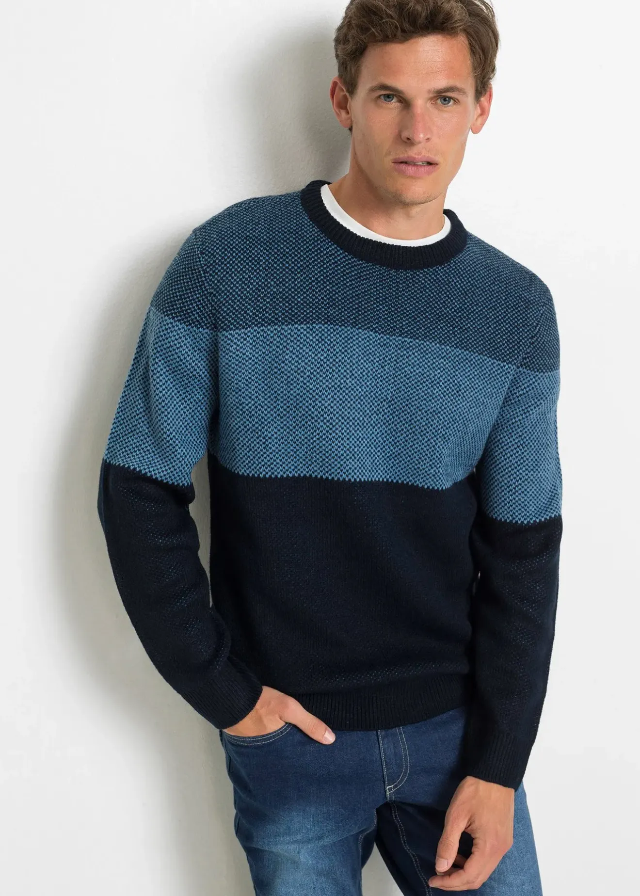 bonprix Pull col rond style color block|Homme Pulls & Gilets