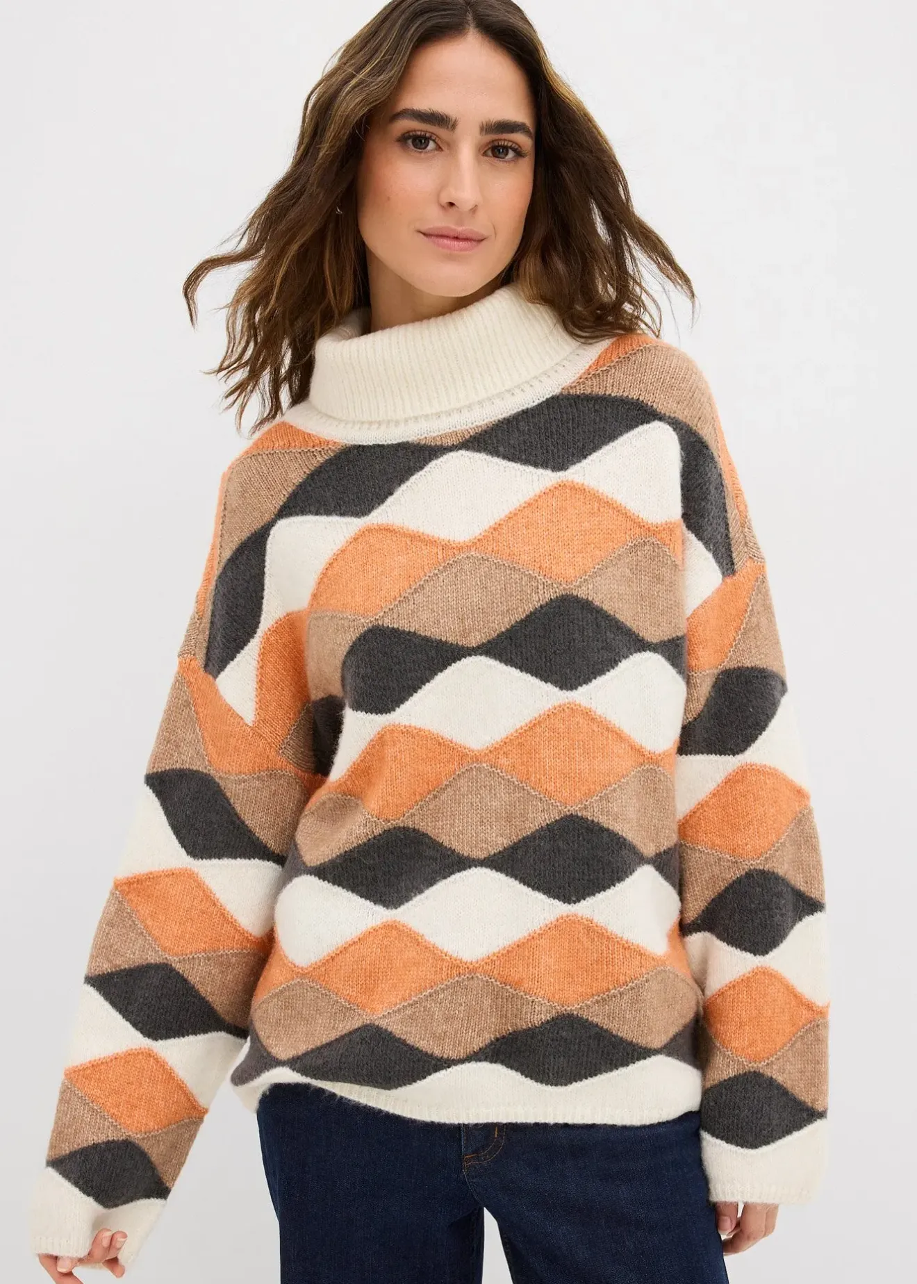 bonprix Pull col roulé à motif graphique|Femme Maille|Pulls & Gilets