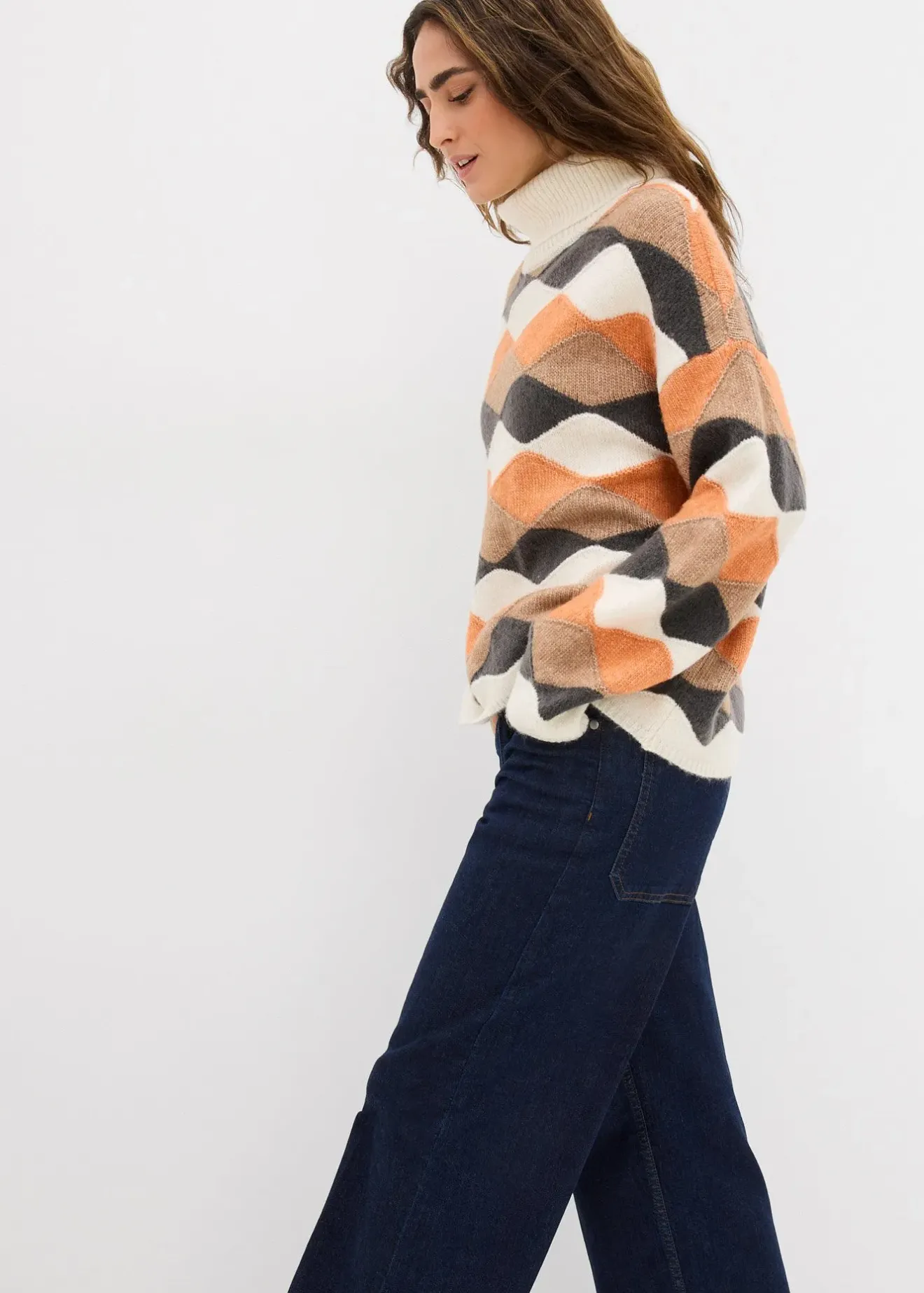 bonprix Pull col roulé à motif graphique|Femme Maille|Pulls & Gilets