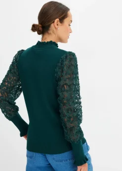 Femme bonprix Maille|Pulls & Gilets|Pull col roulé avec manches en mousseline