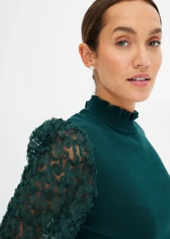 Femme bonprix Maille|Pulls & Gilets|Pull col roulé avec manches en mousseline