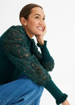 Femme bonprix Maille|Pulls & Gilets|Pull col roulé avec manches en mousseline