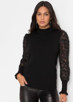 bonprix Pull col roulé avec manches en mousseline|Femme Maille|Pulls & Gilets