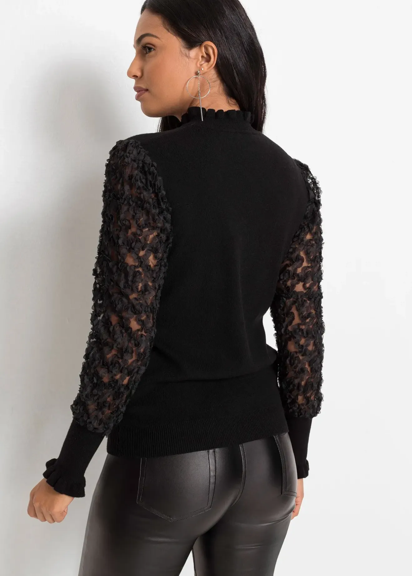 bonprix Pull col roulé avec manches en mousseline|Femme Maille|Pulls & Gilets