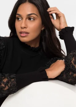 bonprix Pull col roulé avec manches en mousseline|Femme Maille|Pulls & Gilets