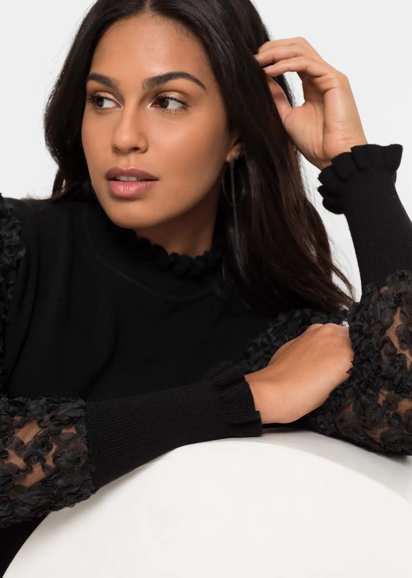 bonprix Pull col roulé avec manches en mousseline|Femme Maille|Pulls & Gilets