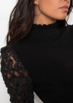 bonprix Pull col roulé avec manches en mousseline|Femme Maille|Pulls & Gilets