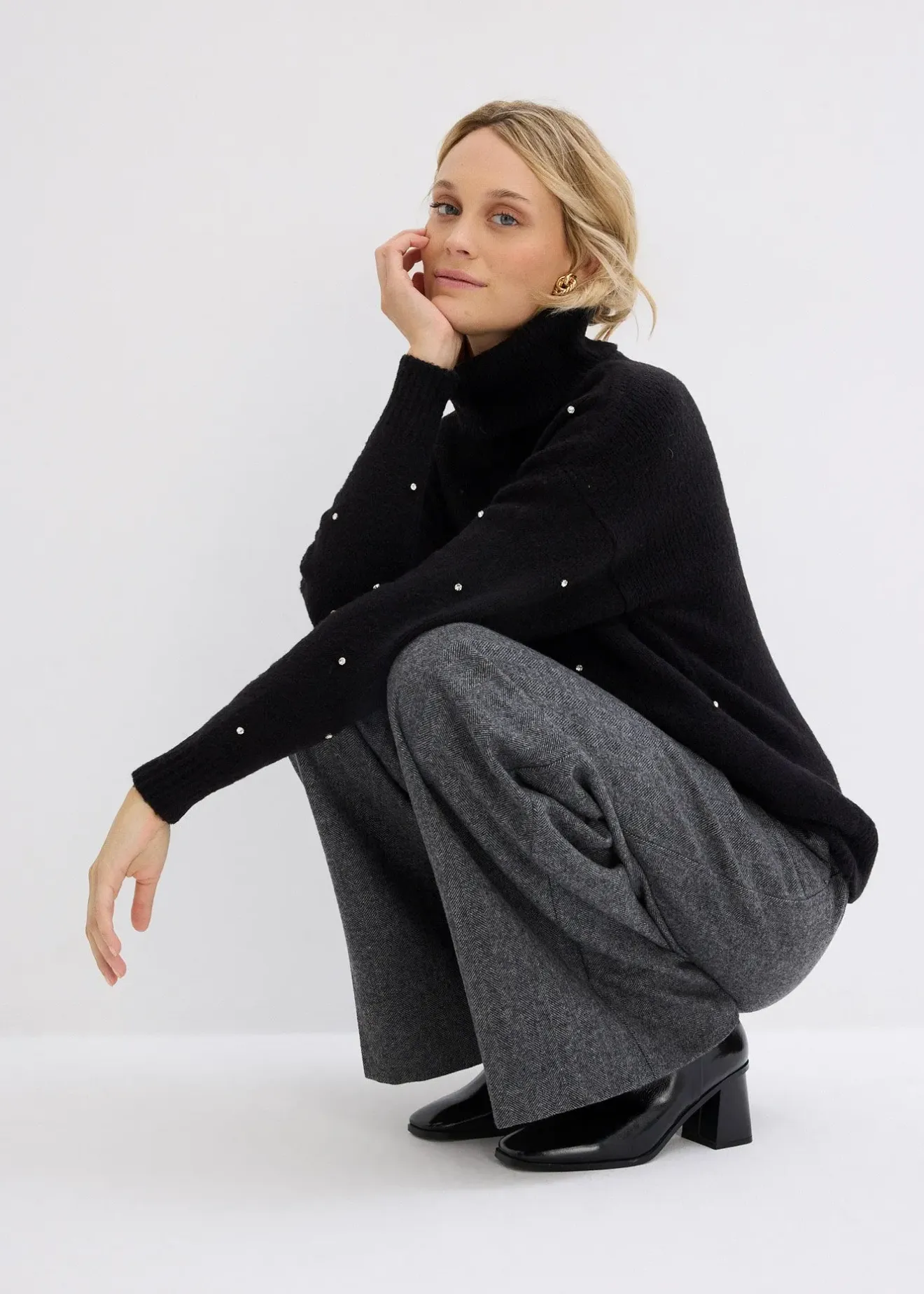 bonprix Pull col roulé avec strass|Femme Maille|Pulls & Gilets