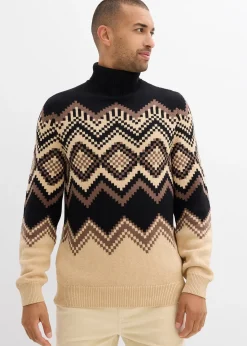 Homme bonprix Pulls & Gilets|Pull col roulé doux à motif ikat