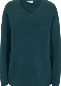 bonprix Pull col V en maille milano côtelée|Femme Maille|Pulls & Gilets