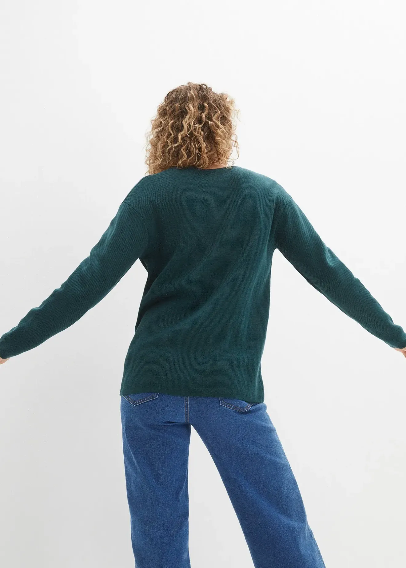 bonprix Pull col V en maille milano côtelée|Femme Maille|Pulls & Gilets