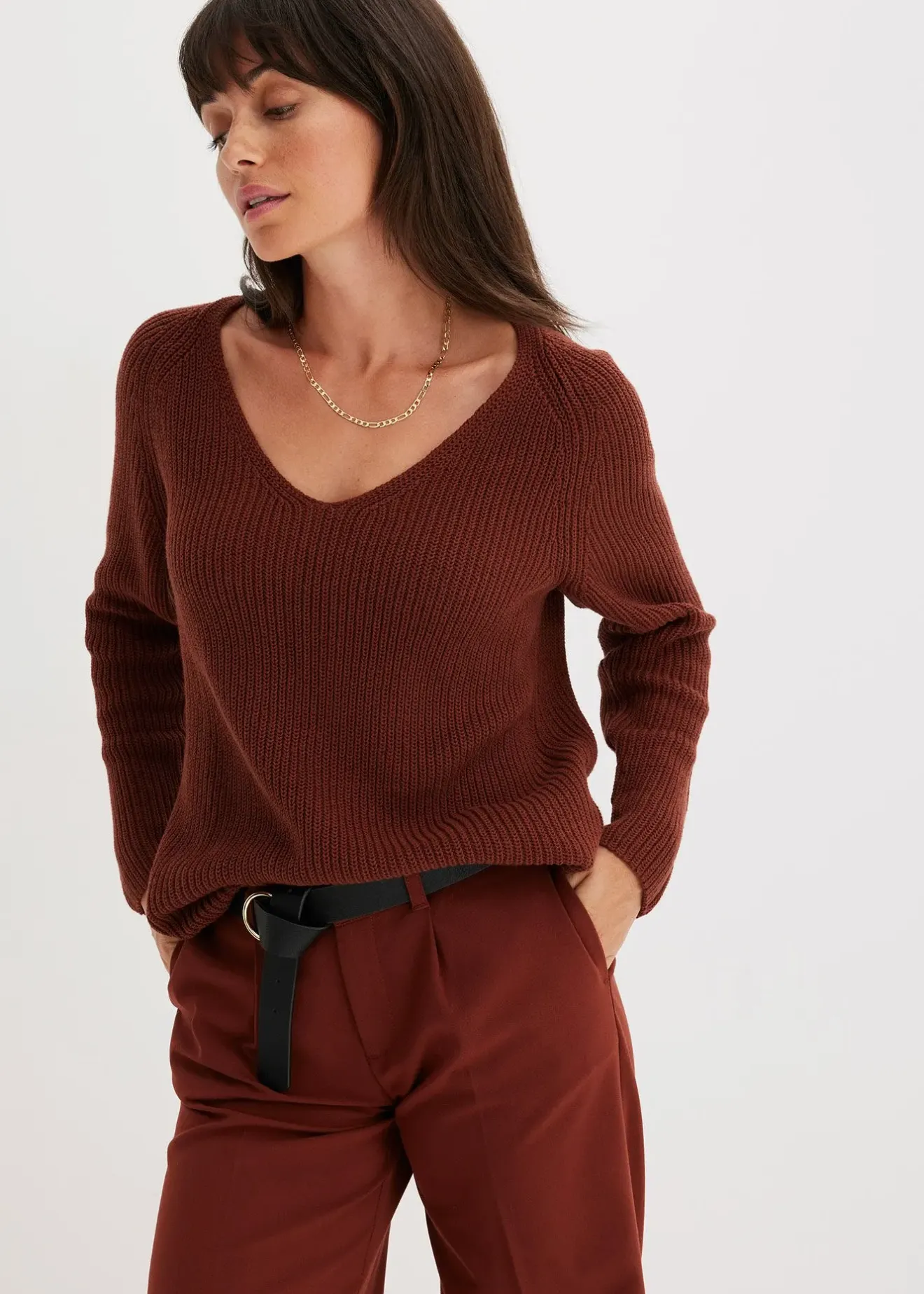 bonprix Pull côtelé 100% coton|Femme Maille|Pulls & Gilets