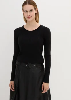 Femme bonprix Maille|Premium|Pull côtelé en laine mérinos