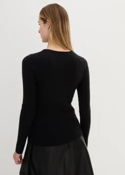 Femme bonprix Maille|Premium|Pull côtelé en laine mérinos