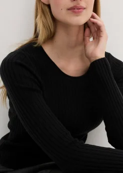 Femme bonprix Maille|Premium|Pull côtelé en laine mérinos