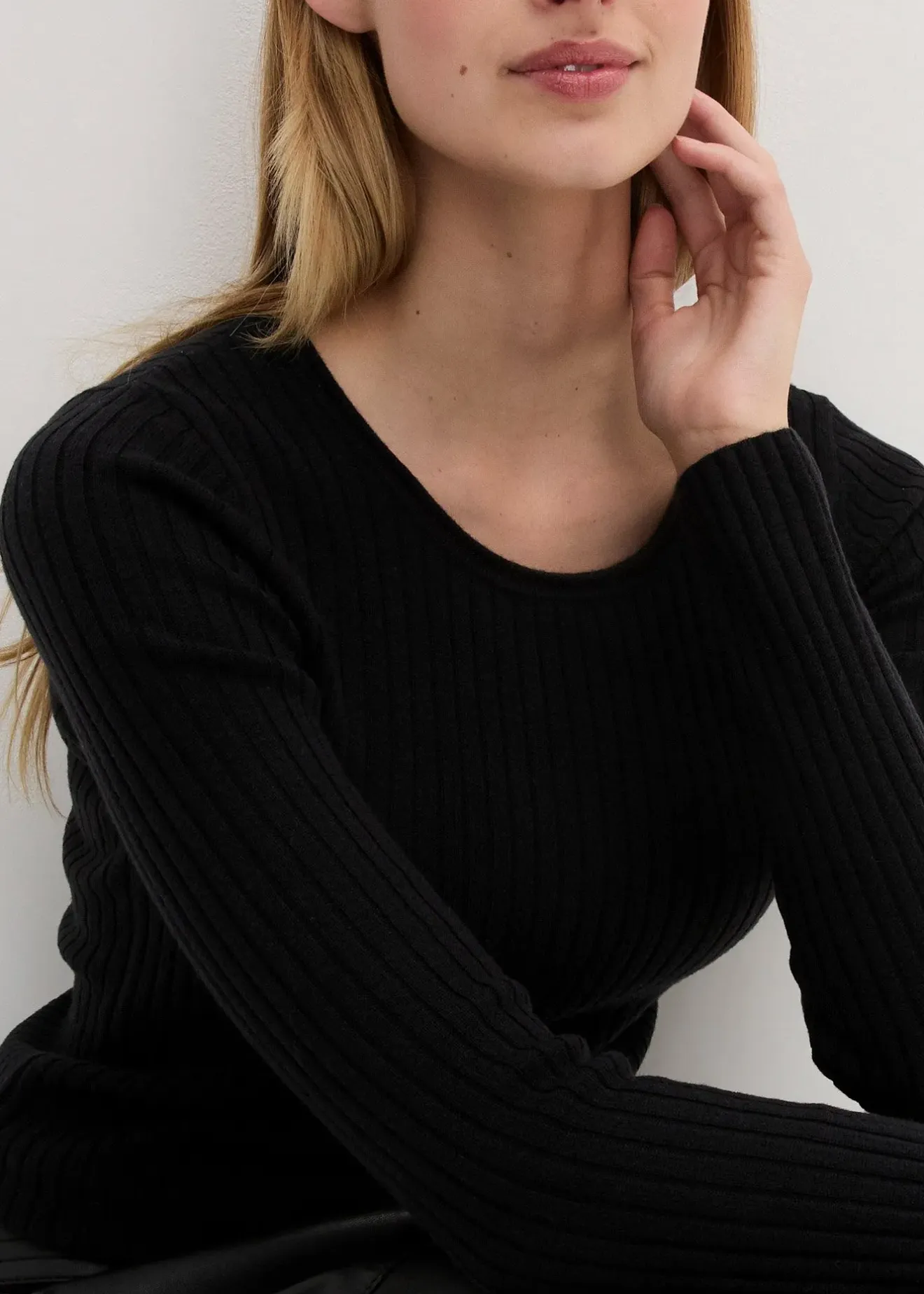 Femme bonprix Maille|Premium|Pull côtelé en laine mérinos