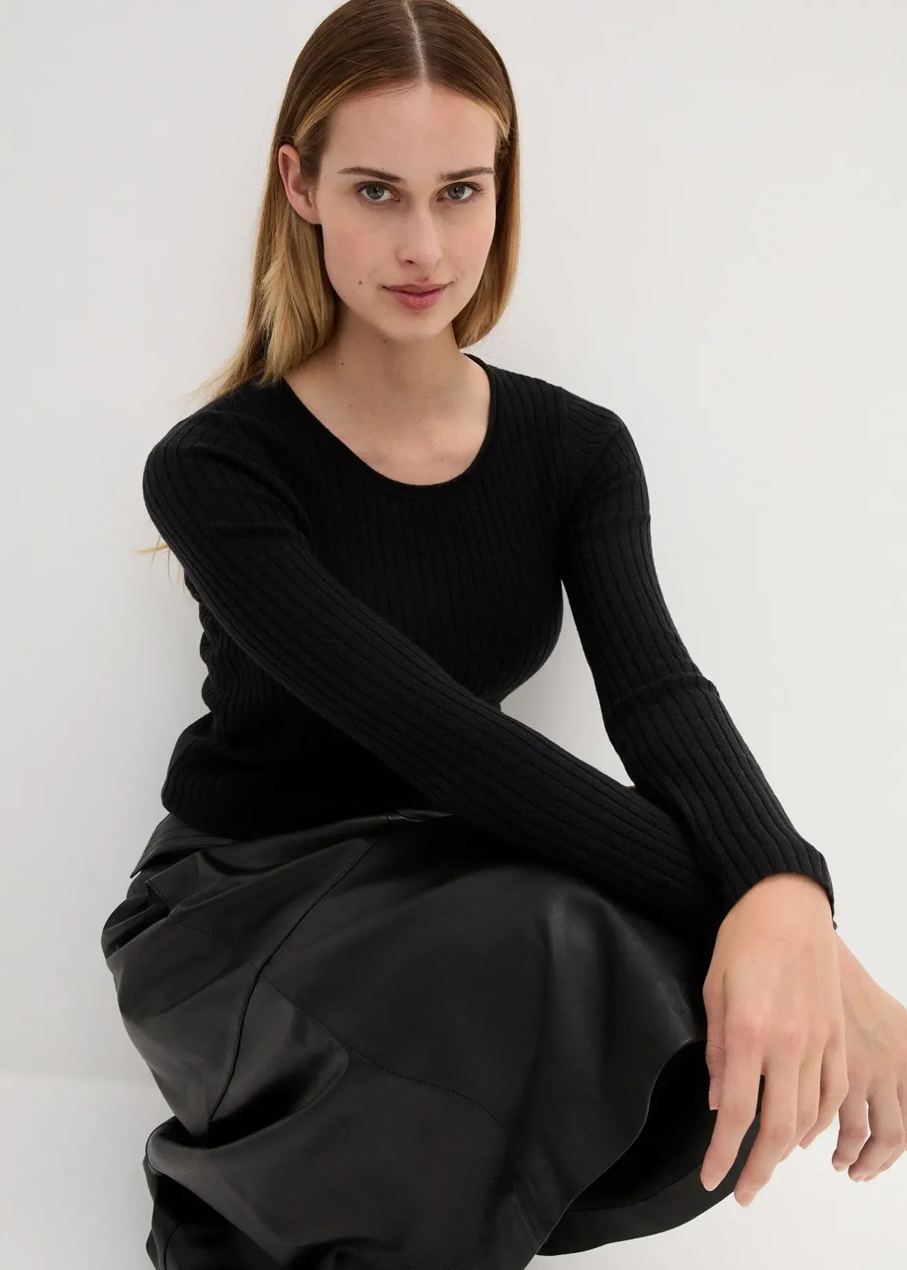 Femme bonprix Maille|Premium|Pull côtelé en laine mérinos