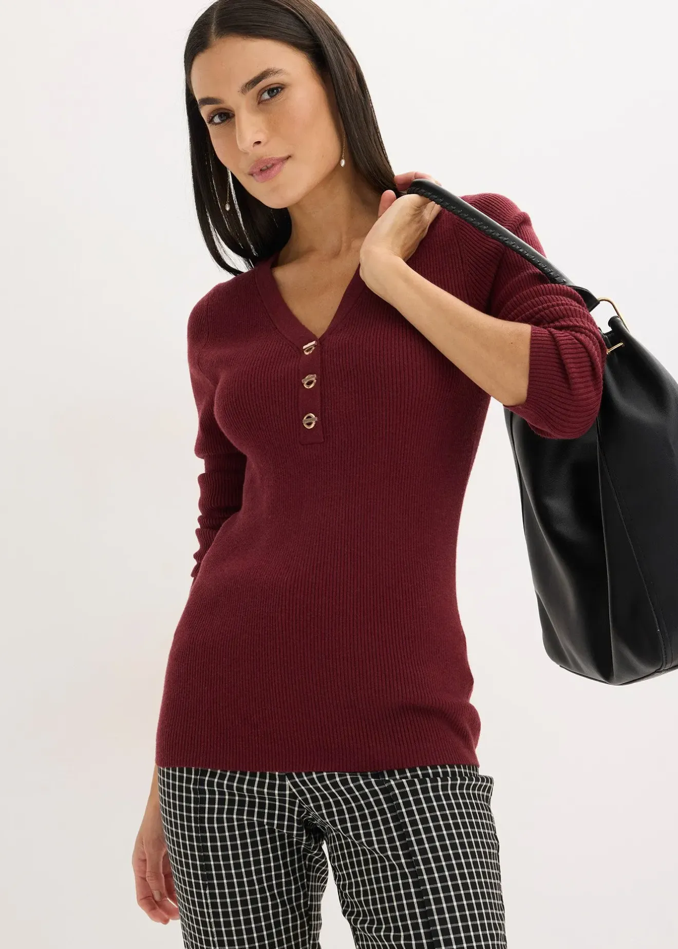 bonprix Pull côtelé en viscose mélangée|Femme Maille|Pulls & Gilets