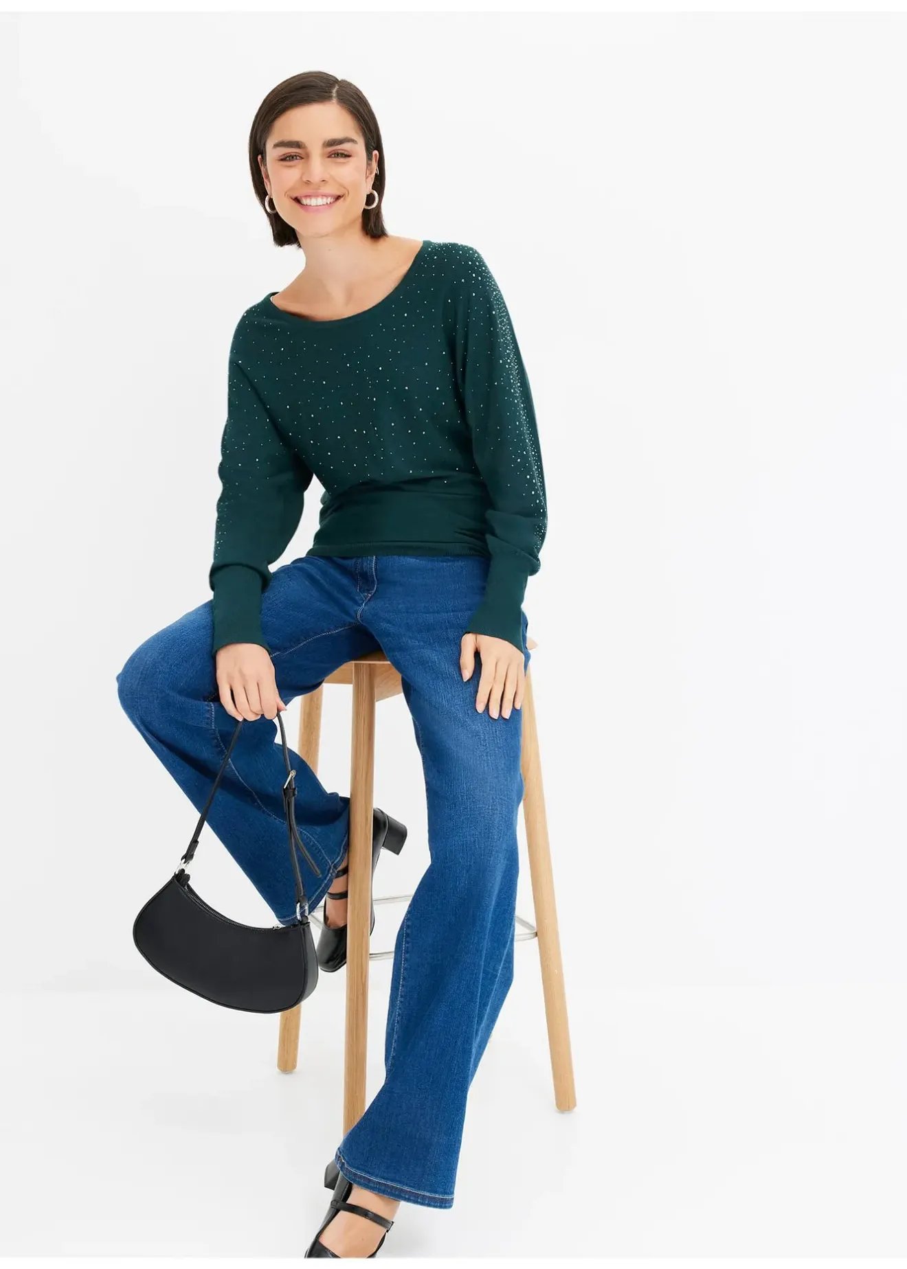 Femme bonprix Maille|Pulls & Gilets|Pull en fine maille avec strass