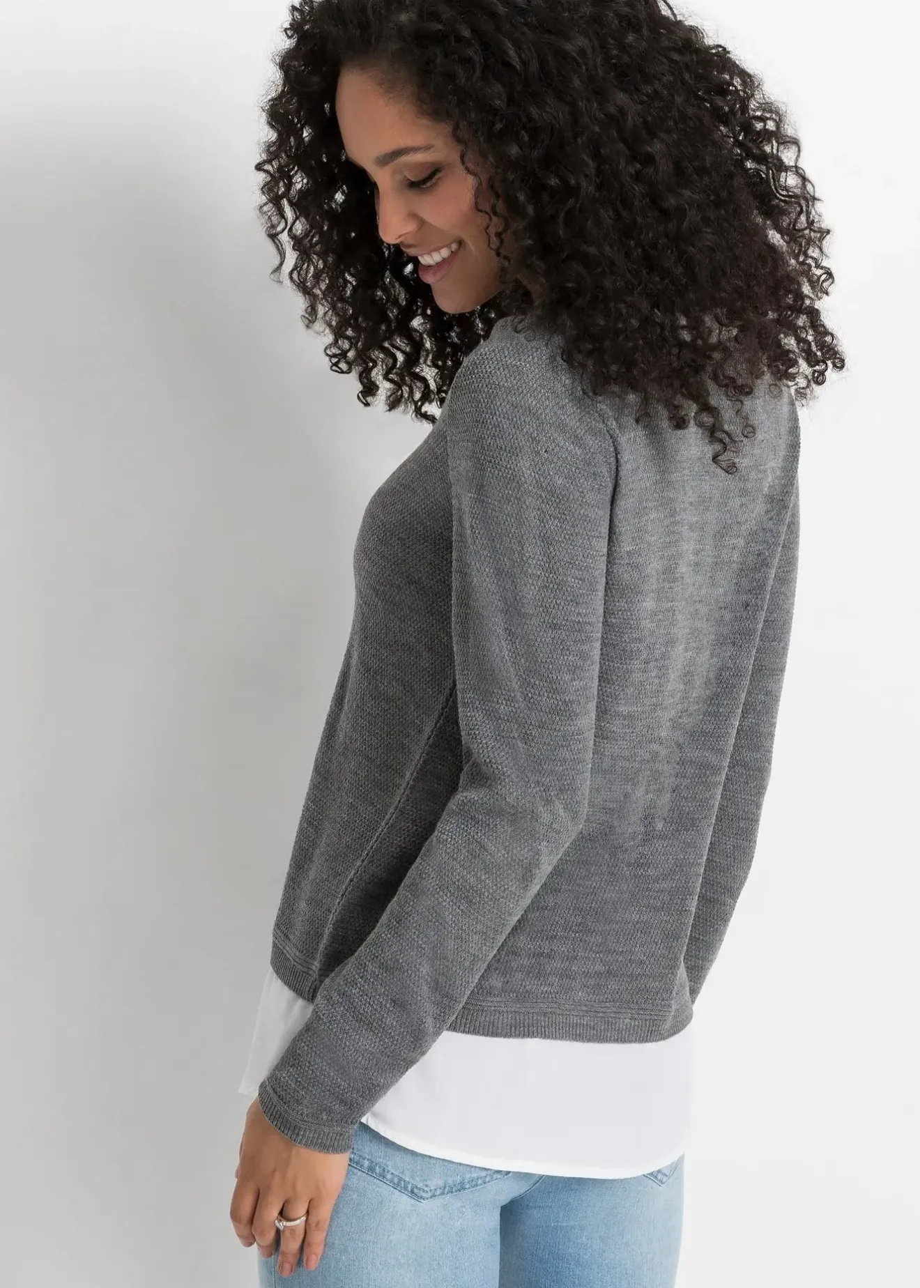 Femme bonprix Maille|Pulls & Gilets|Pull en fine maille avec empiècement chemisier